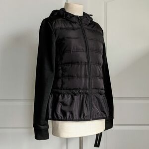 BCBGMaxAzria Jacket Puffer Hooded Zip Front Lightweight Fitted Black M NWT